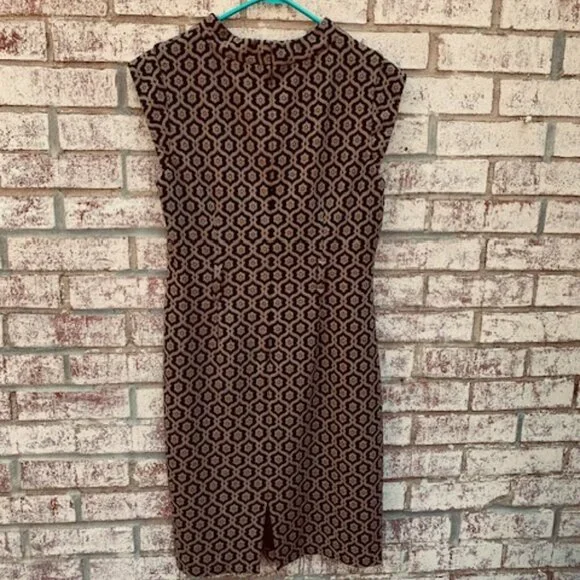 Nine West Jacquard Geometric Dress Sheath Black Tan Mandarin Size 10 - Picture 7 of 12